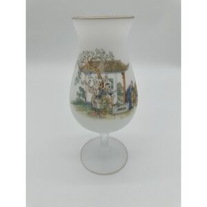 Large Chinese Bristol Chinoiserie Frosted White Satin Goblet Hurricane Footed
